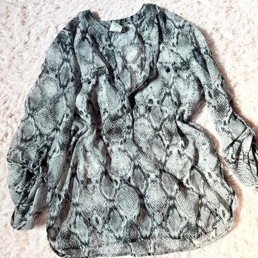 Sheer Flowy Layering Snake Skin Statement Chic Top Womens L Trashy Y2K Jersey